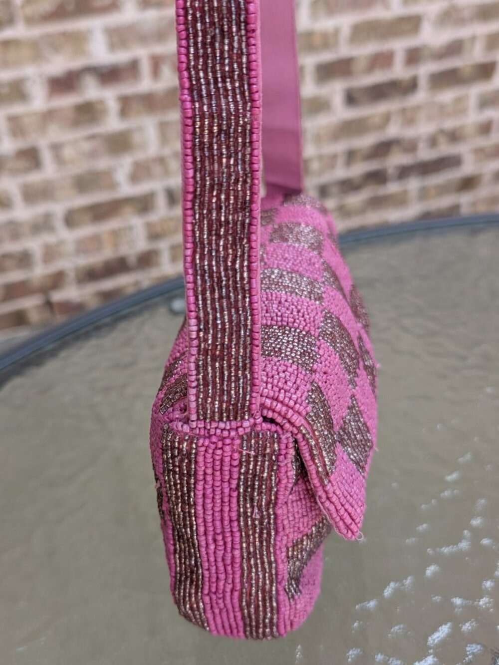 ANTHROPOLOGIE Pink Checkered Viral Beaded Bag - Picture 4 of 6